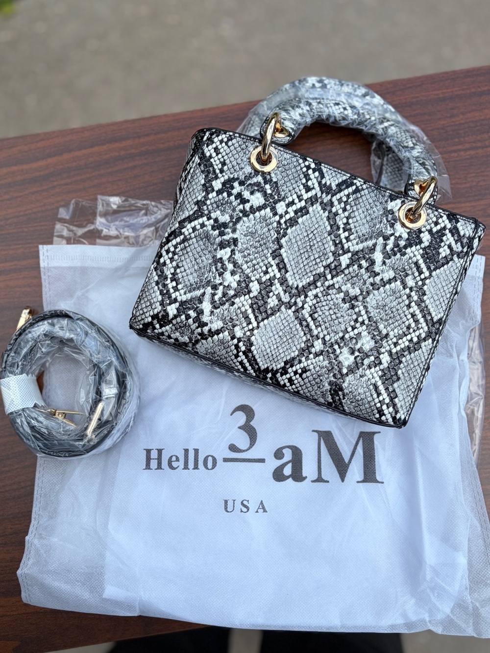 Hello 3AM Python Snake Print Mini Handbag Crossbody Satchel NWT